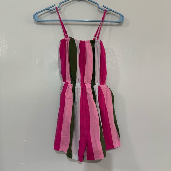 Janie and Jack Pink Striped Romper for Girls Size 12 - Picture 1 of 7